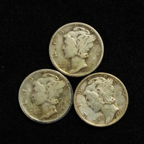1936 P,D,S Mercury Dimes. 90% Silver
