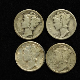 1930 P,S 1931P, 1934P Mercury Dimes. 90% Silver