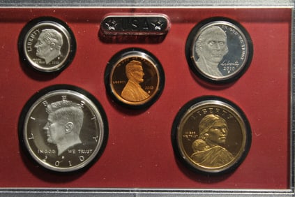 (5 Coins) 2010-S Silver Proof Set No Box Unites States Mint