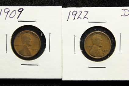 (2 coins) 1909-P and l922-D Lincoln Cents