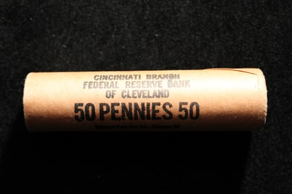 Roll of 1962D RED UNC Lincoln Memorial Cents. Original Bank Wrapped Roll