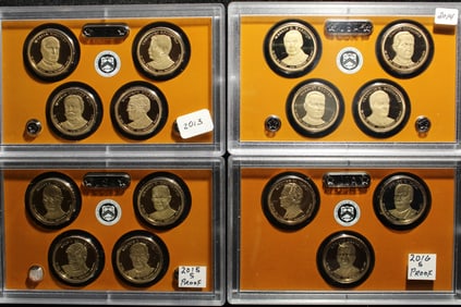 ( 15 coins) 2013, 2014, 2015, 2016, Proof Presidential Dollars in Mint Government Plastic Case