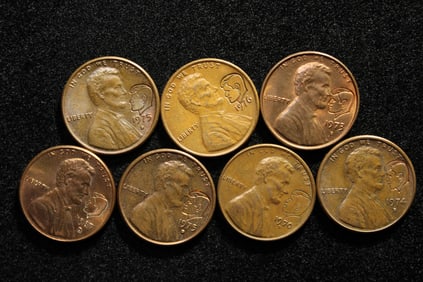 7 Lincoln Kennedy Cents - Glue on Reverse.