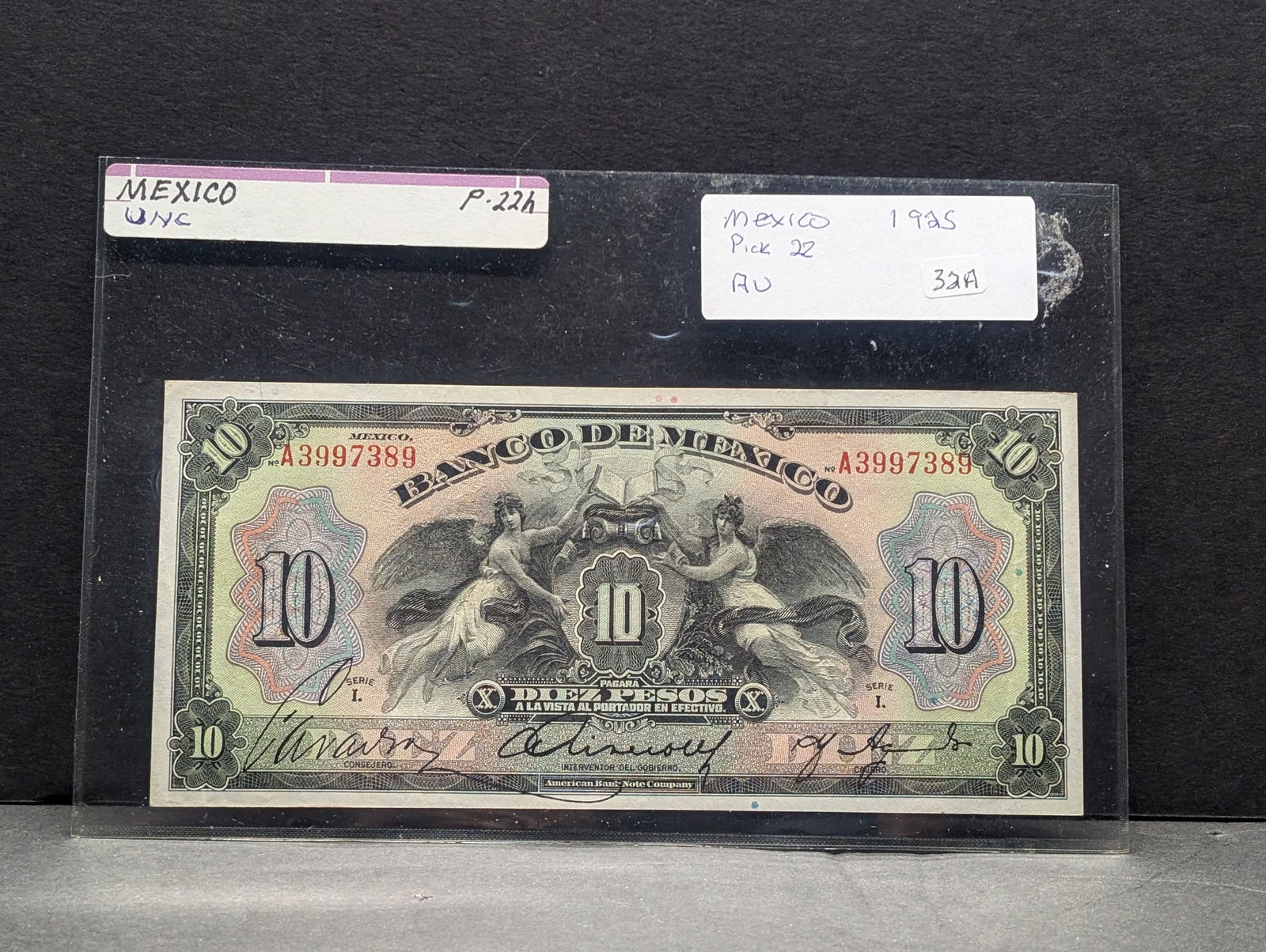 1925 Mexico 10 Pesos. Pick 22h.  Beautiful almost uncirculated. (1 of 5)