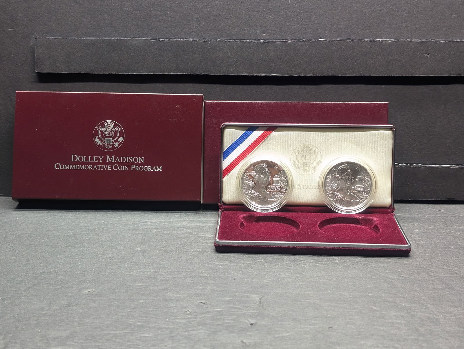 1999-P PROOF & UNC Dolly Madison Commem 2-Coin Silver Dollar Set in OGP w/ COA (1 of 4)