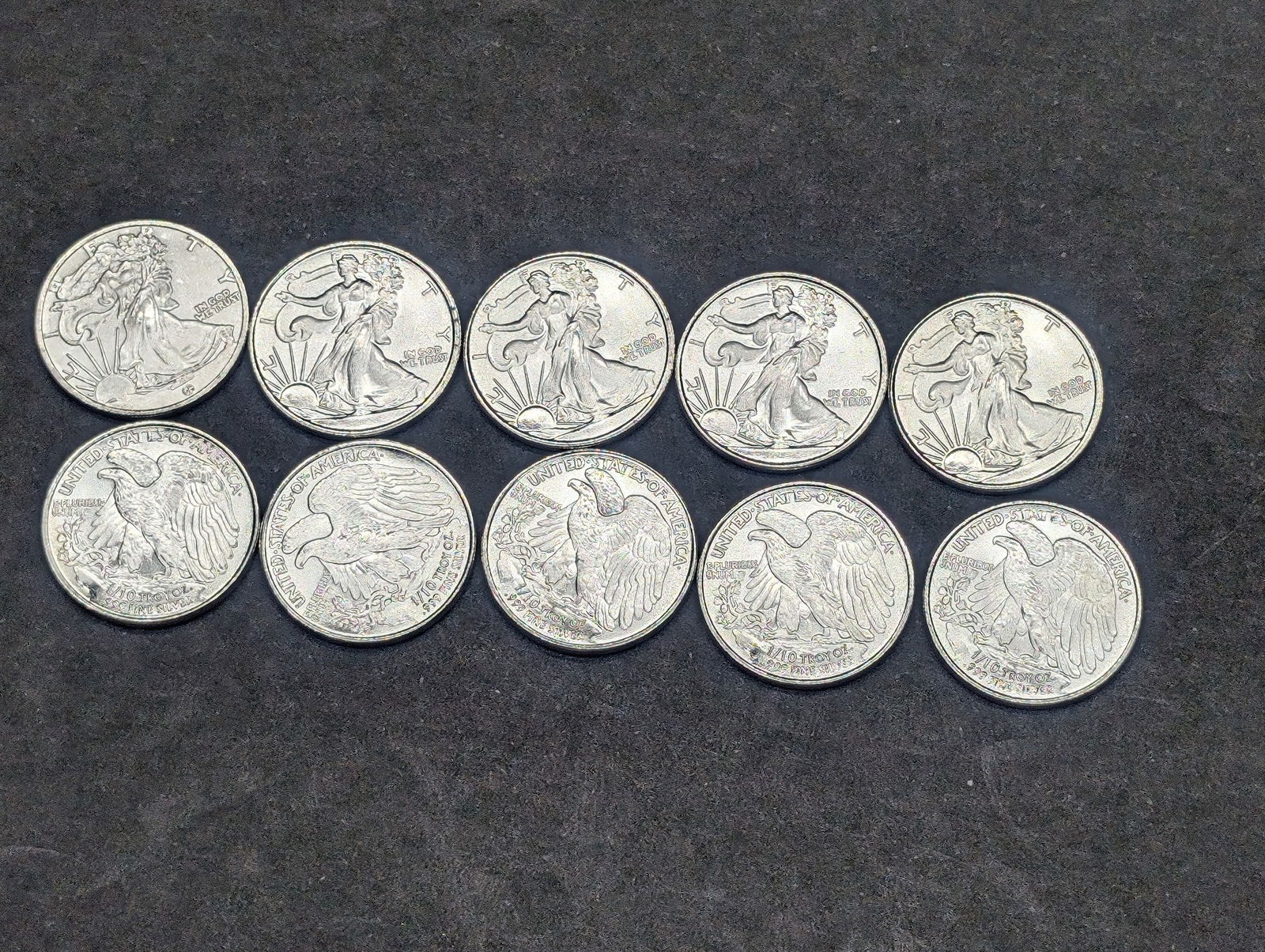 1/10th Troy Oz. Each .999 FINE SILVER American Eagle Designed Miniature Coins (10 PCS) (1 of 3)