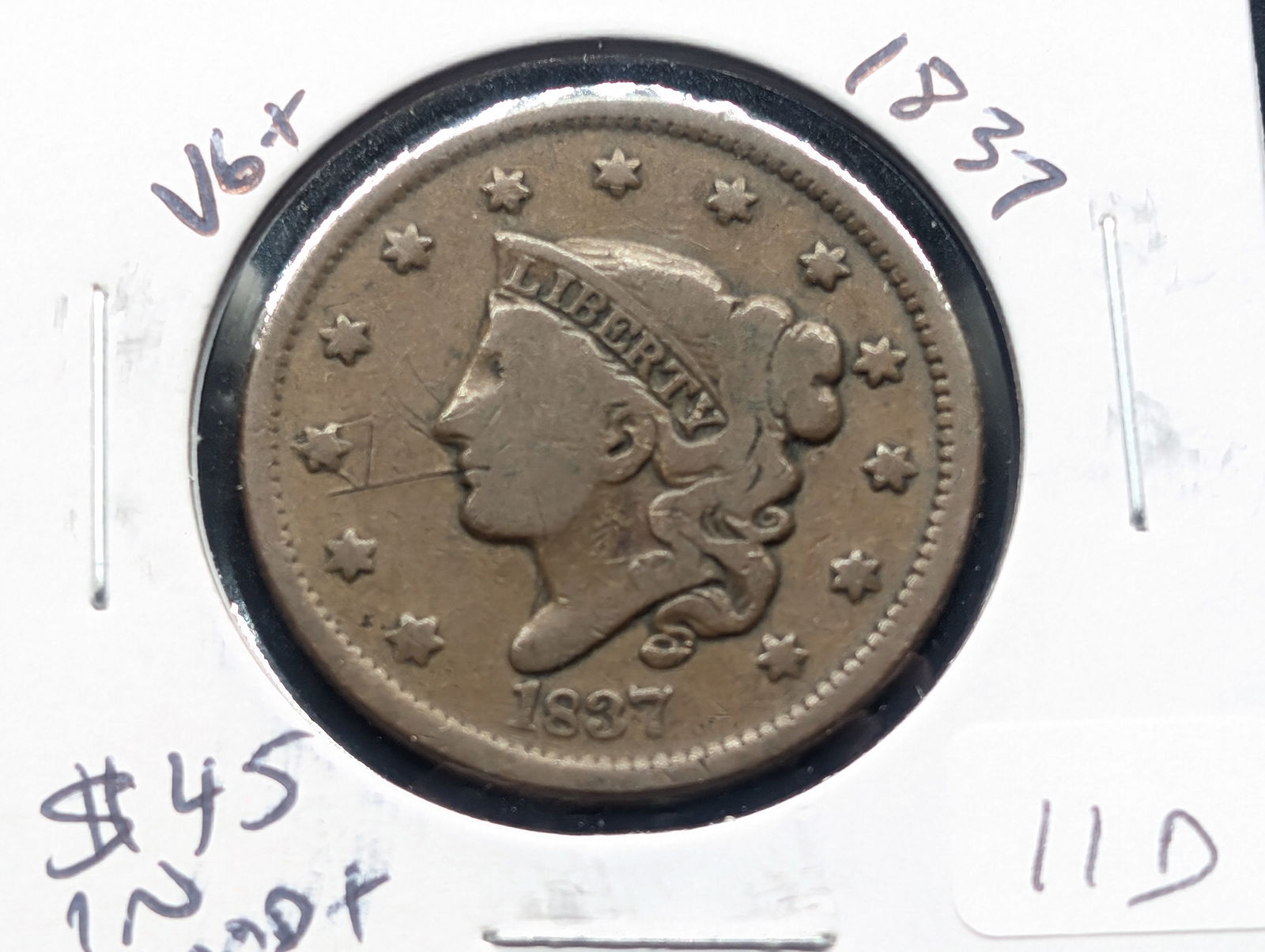 1837 Matron head Modified Large Cent - 187 Years Old (1 of 3)