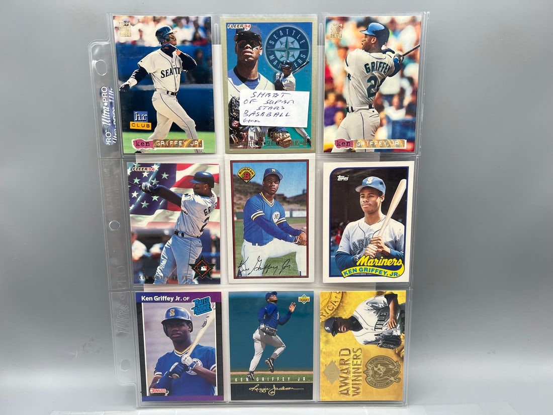 Lot of (9) Assorted Ken Griffey Jr. Baseball Cards W/ 3 Rookies (1 of 2)