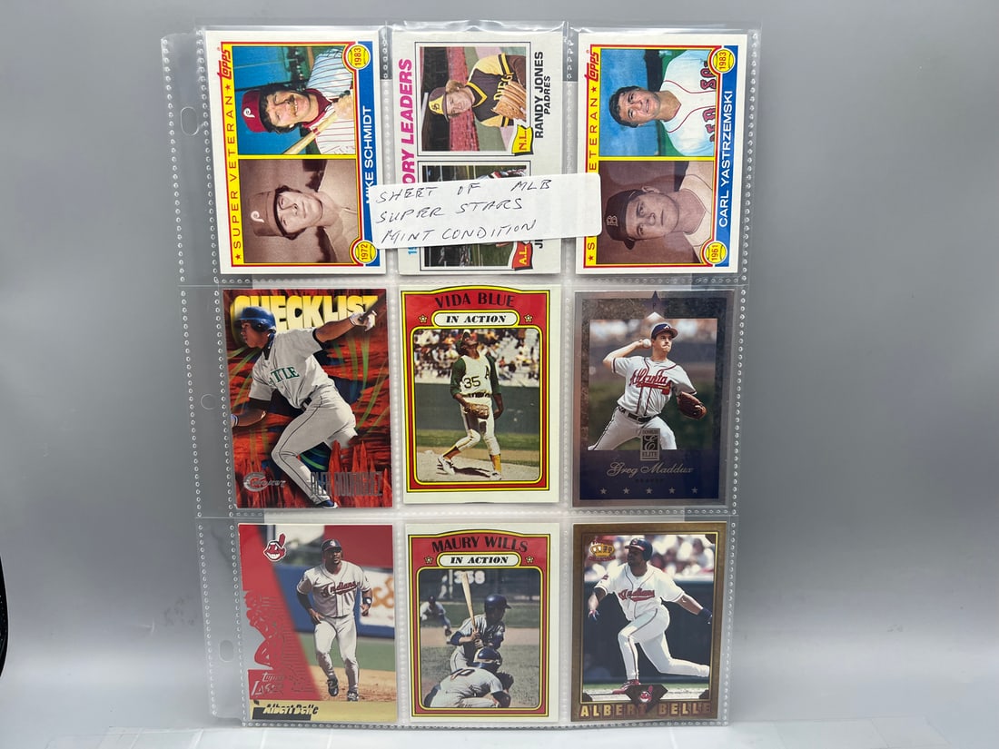 Lot of (9) Assorted Baseball Star Player Cards - Varying Conditions - Greg Maddux, Alex Rodriguez, (1 of 2)
