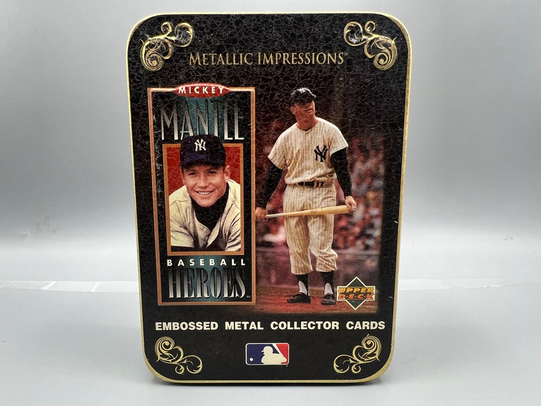 1995 Upper Deck Metallic Impressions Mickey Mantle Complete Metal Card Set in Tin (1 of 3)