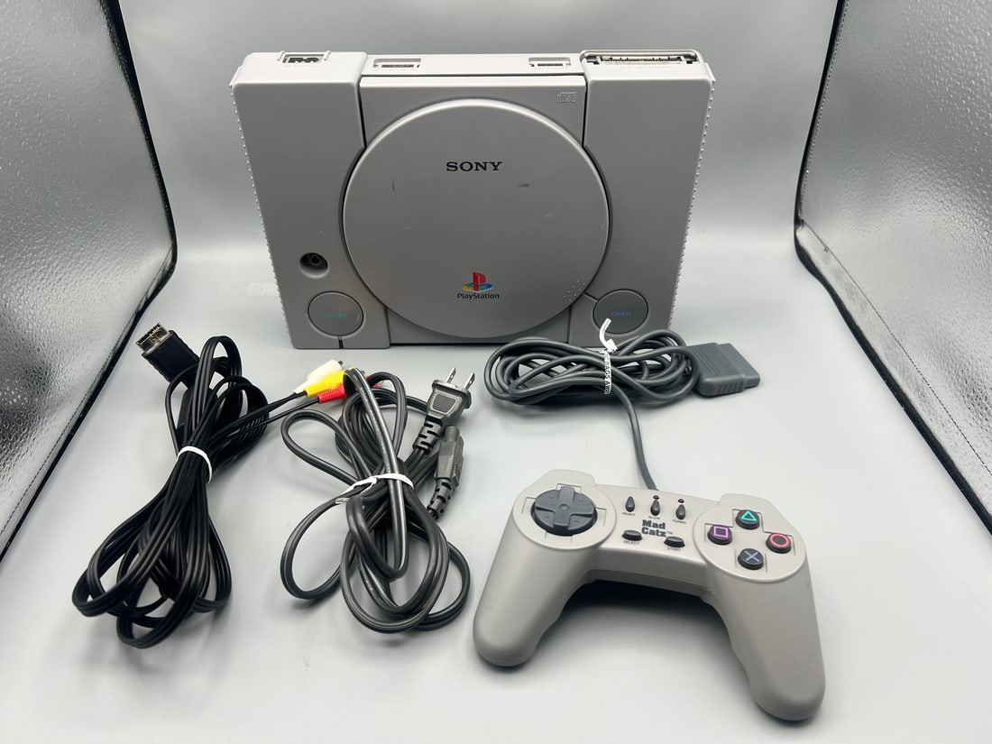 Sony Playstation One Console - With all cords and 1 controller - Game powers on to main menu but (1 of 6)