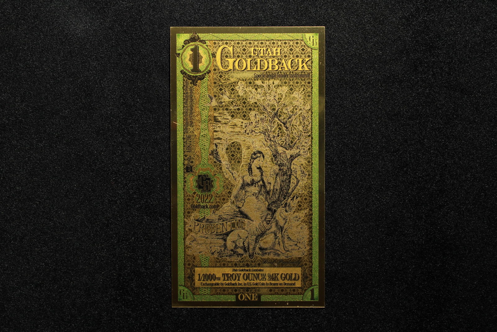 1/1000th Troy Oz. 24K GOLD 2022 Utah $1.00 Gold back - NEAT PIECE!!: 1/1000th Troy Oz. 24K GOLD 2022 Utah $1.00 Gold back - NEAT PIECE!!