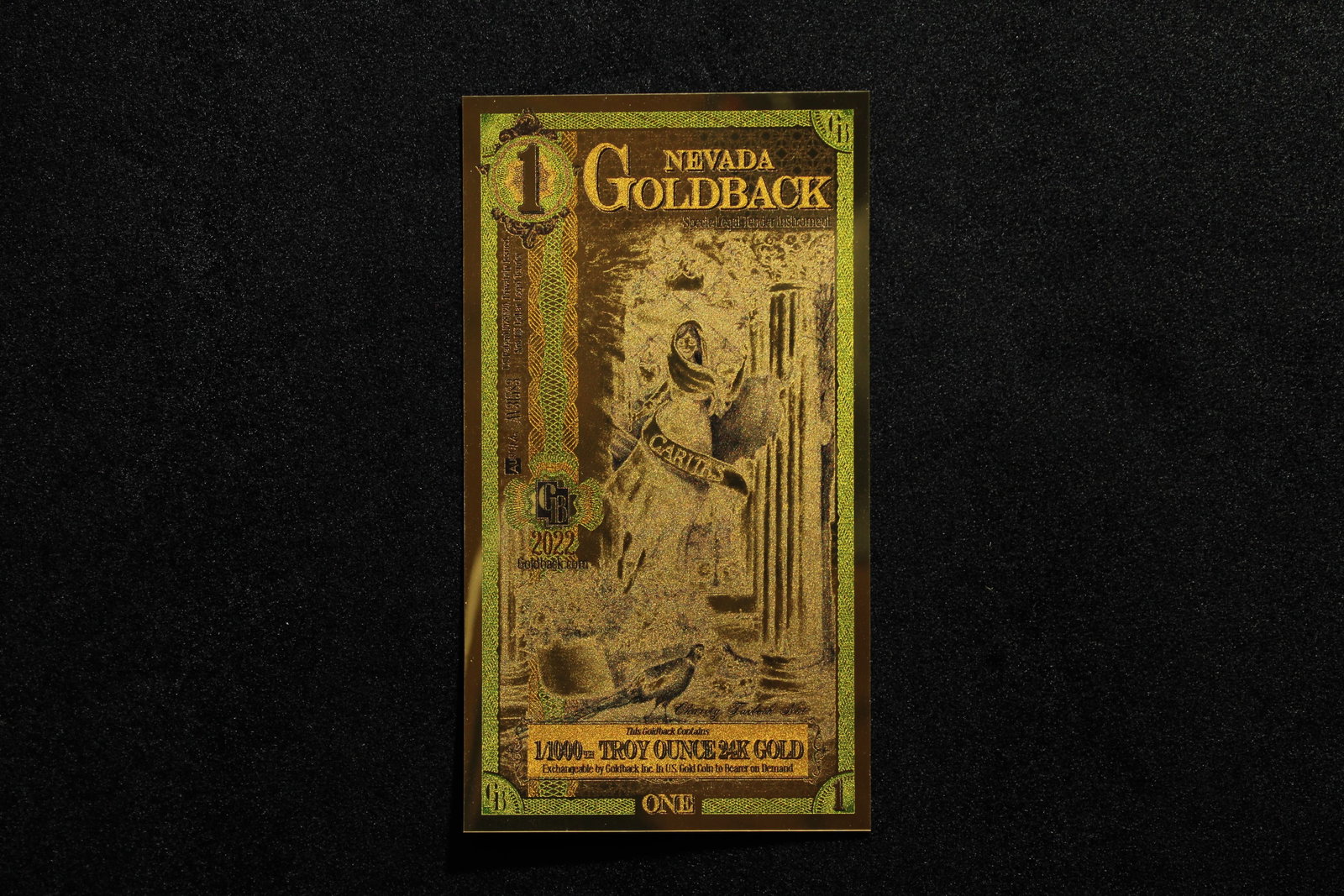 1/1000th Troy Oz. 24k GOLD 2022 Nevada $1 Gold back: 1/1000th Troy Oz. 24k GOLD 2022 Nevada $1 Gold back
