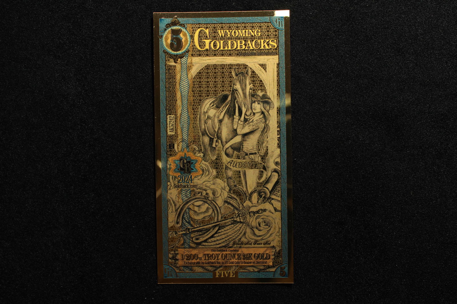 1/200th Troy Oz. 24k GOLD 2024 Wyoming $5 Gold back (1 of 2)