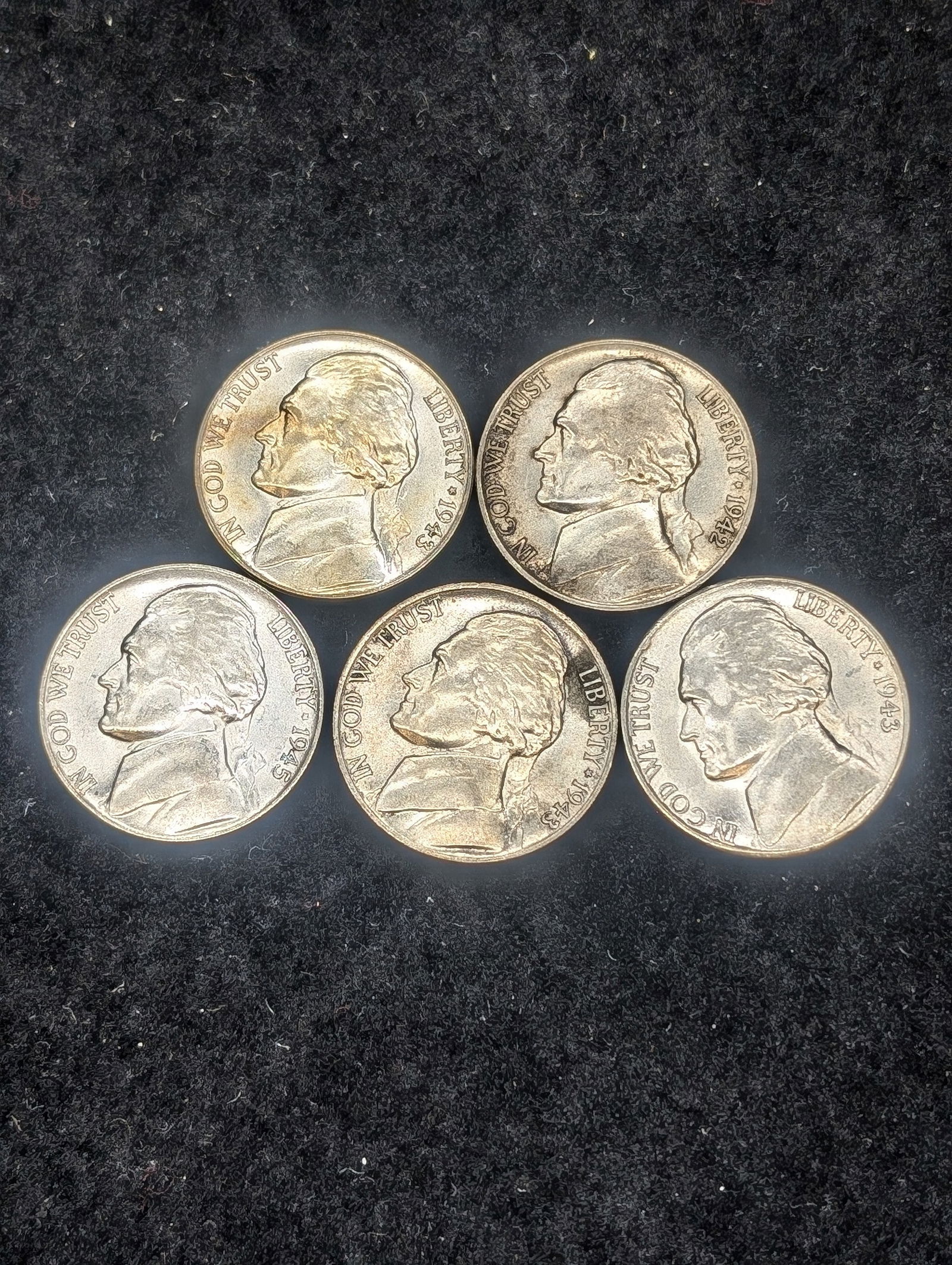 Lot of 5 High Grade Wartime Nickels (1 of 2)