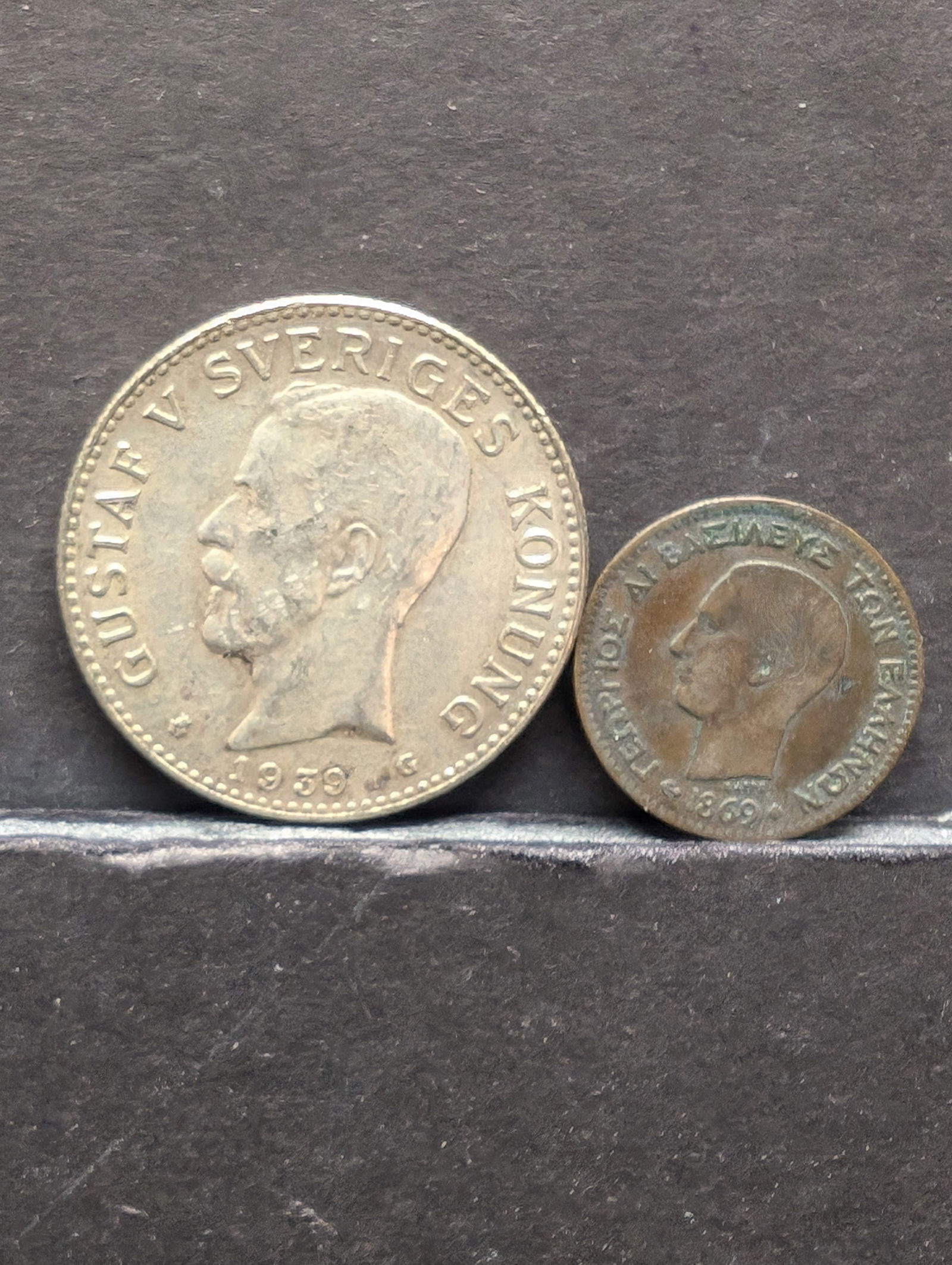 1939-G Sweden 2 Kronor Silver Coin (KM-787) & 1869-BB Greece 2 Lepta Coin (1 of 6)