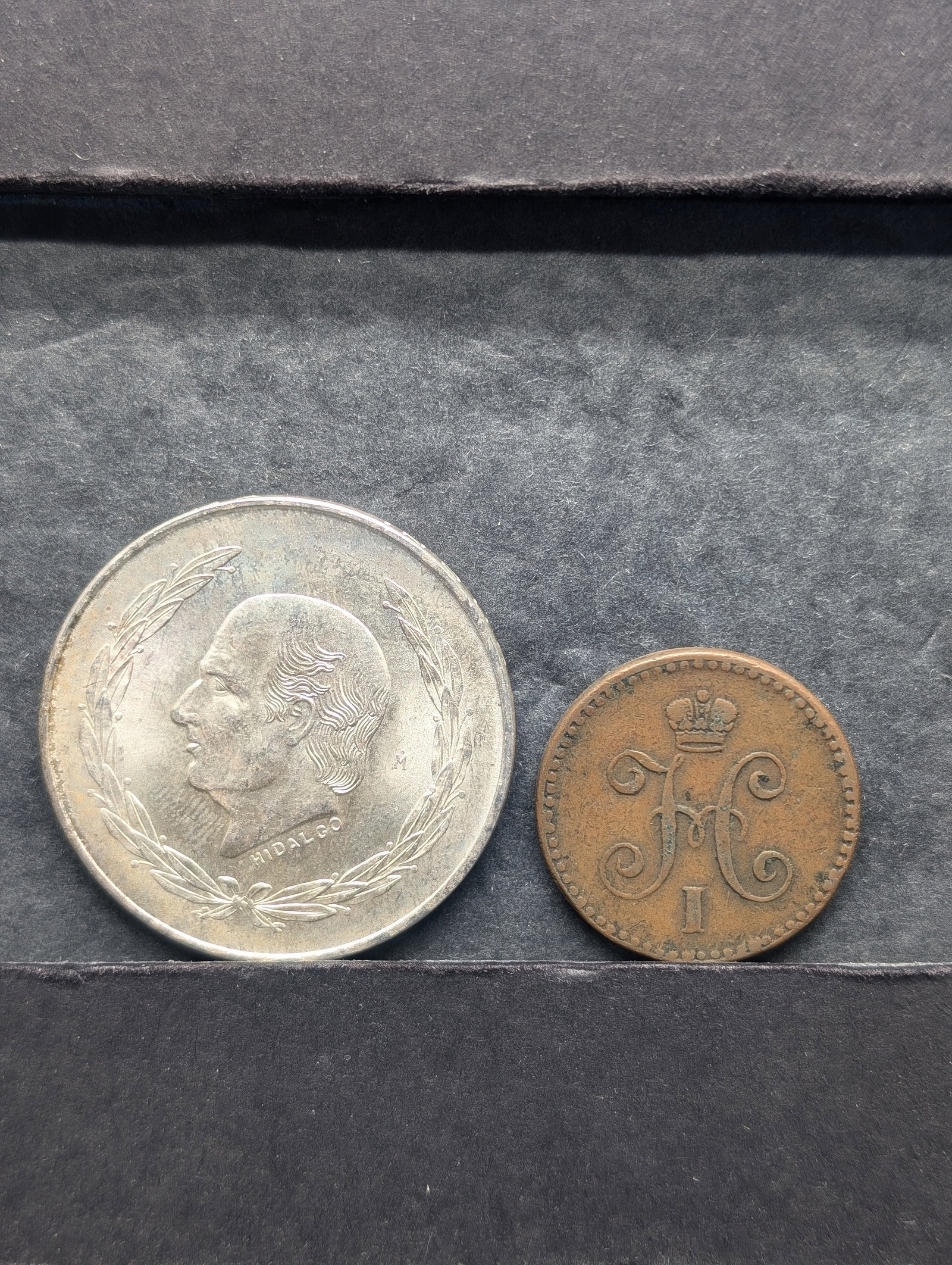1840-CnM Soviet 1 Kopek Coin & 1953 Mexico 5 Pesos Silver Coin: 1840-CnM Soviet 1 Kopek Coin & 1953 Mexico 5 Pesos Silver Coin