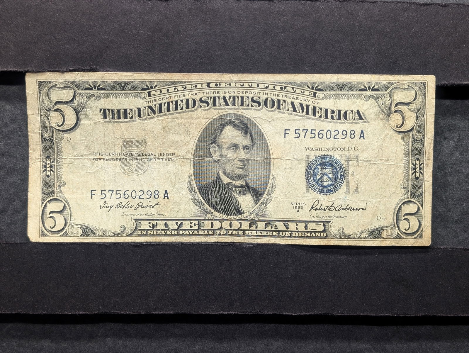 1953 A Series $5.00 Silver Certificate (1 of 2)