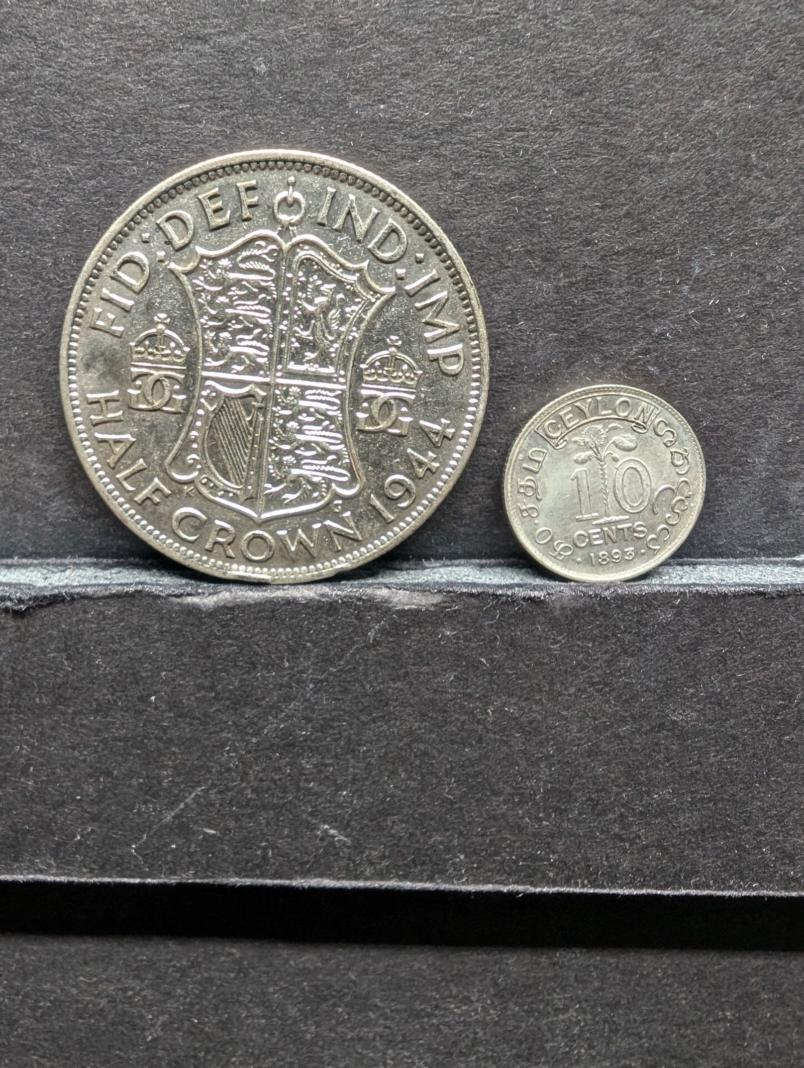 1944 United Kingdom 1/2 Crown Silver Coin & 1893 Ceylon 10 Cents Silver Coin (1 of 6)