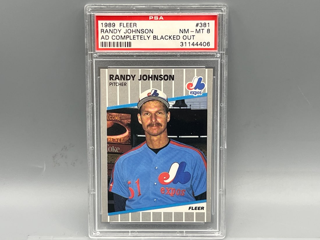 1989 Fleer Randy Johnson Ad Completely Blacked Out RC #381 PSA NM-MT 8: 1989 Fleer Randy Johnson Ad Completely Blacked Out RC #381 PSA NM-MT 8