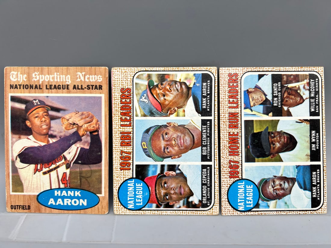 1962 Topps Hank Aaron All Star #394, 1968 Topps NL RBI Leaders #3, 1968 Topps NL Home Run Leaders #5 (1 of 2)