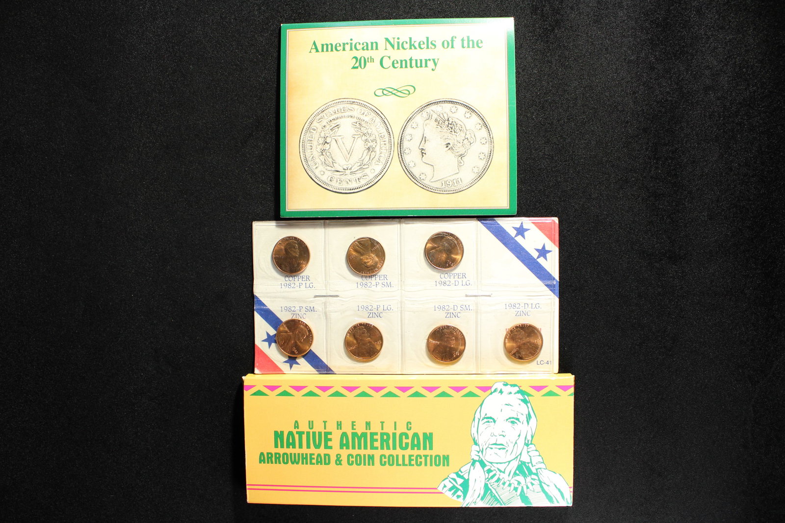 3 Coin Collector Sets: Native American Arrowhead Coin Collection, Nickels Of The 20th Century, 1982 (1 of 8)