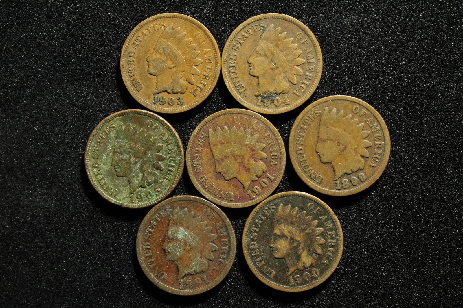 (7) 1891, 1899, 1901, 1903, 1904, 1900, 1905 Indian Head Cents (1 of 2)