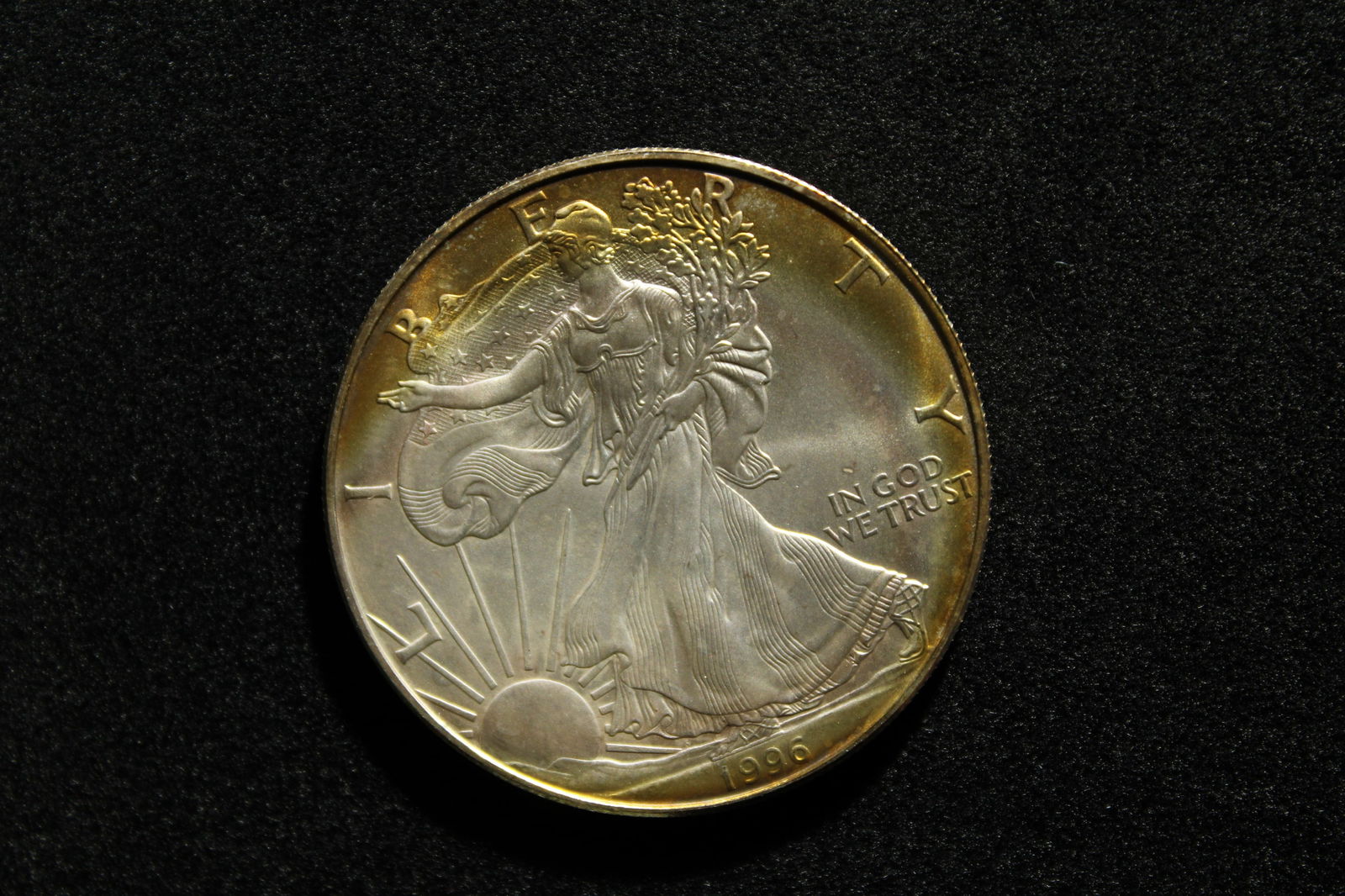 KEY DATE 1996 American Silver Eagle - 500,000 minted-w/gold toning (1 of 3)