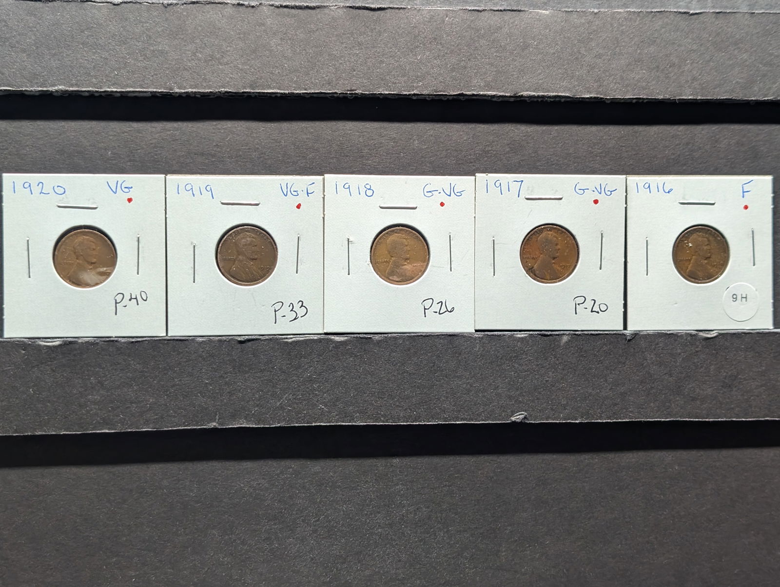 1916, 1917, 1918, 1919, & 1920 Lincoln Wheat Cents (1 of 5)