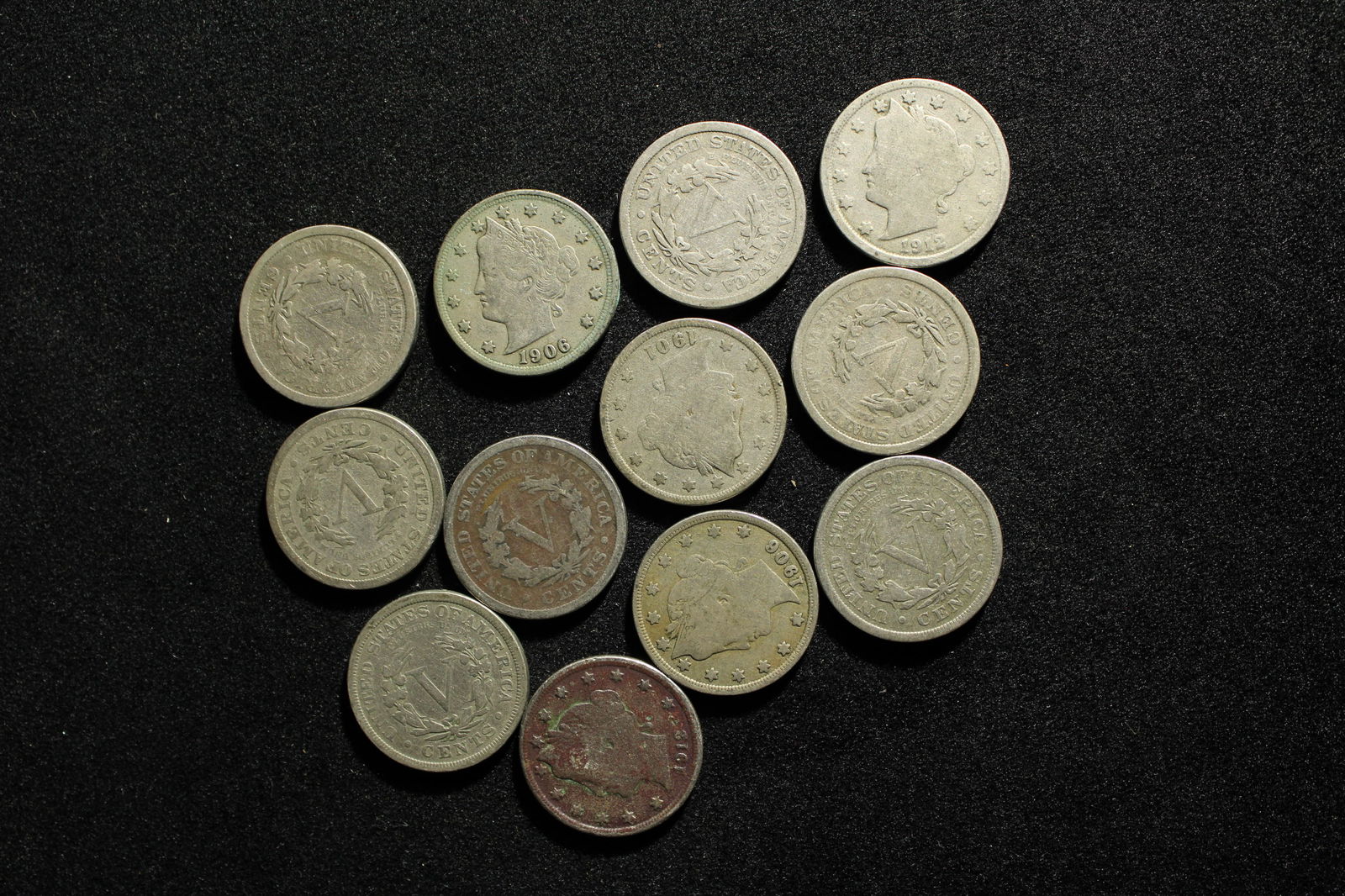 12 Liberty Head V Nickels - Mixed Dates (1 of 2)