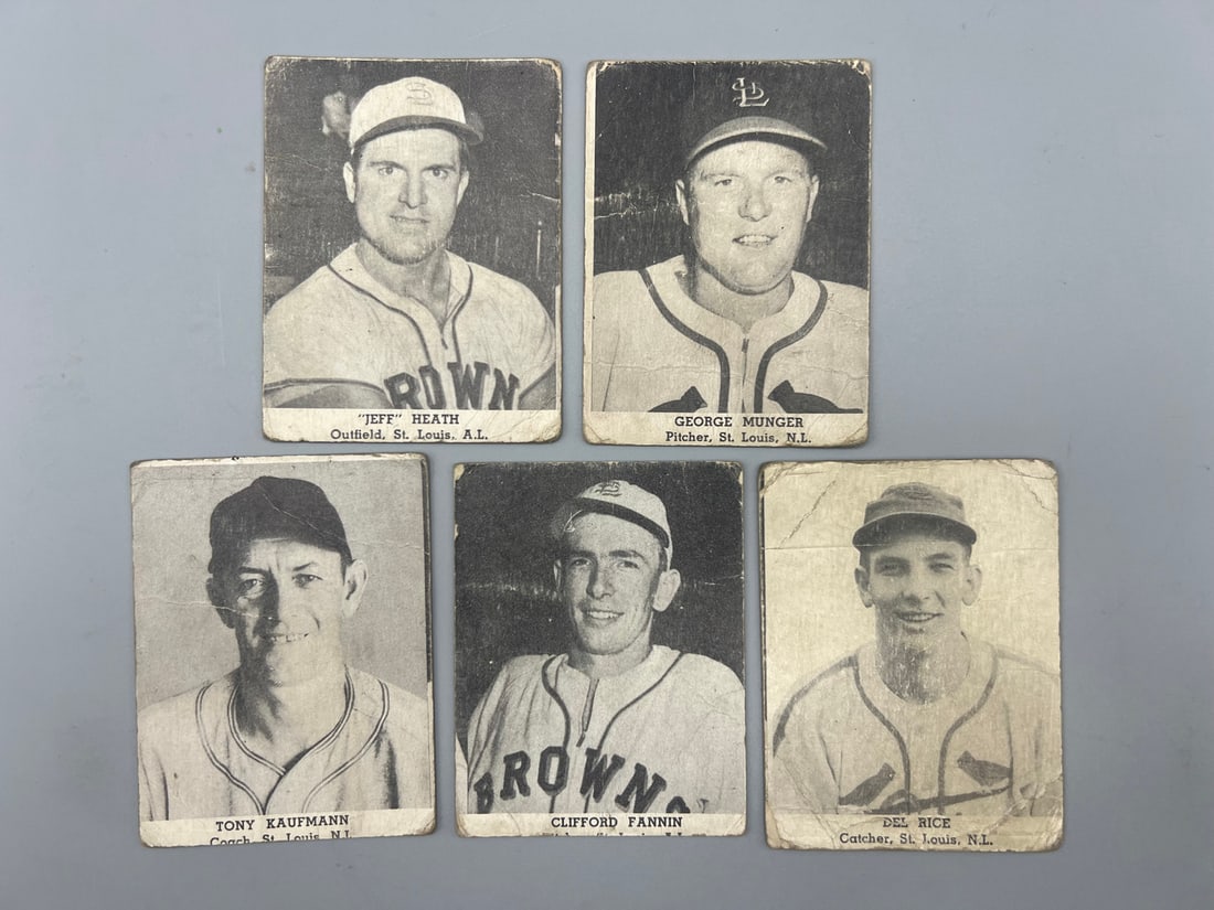 Lot of (5) 1947 Tip Top Bread Baseball Cards - Tough Issue (1 of 2)