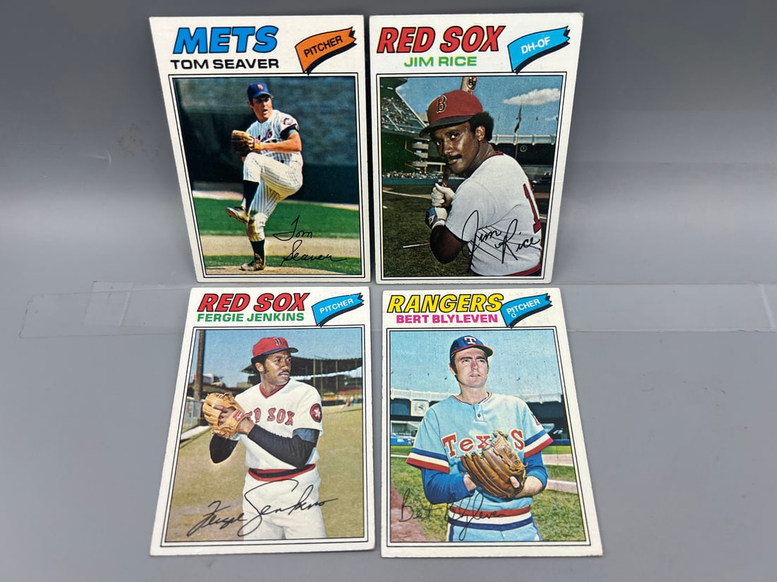 Lot of (4) 1977 Topps Baseball Star Player Cards - Varying Conditions - Tom Seaver, Jim Rice, Fergie (1 of 2)