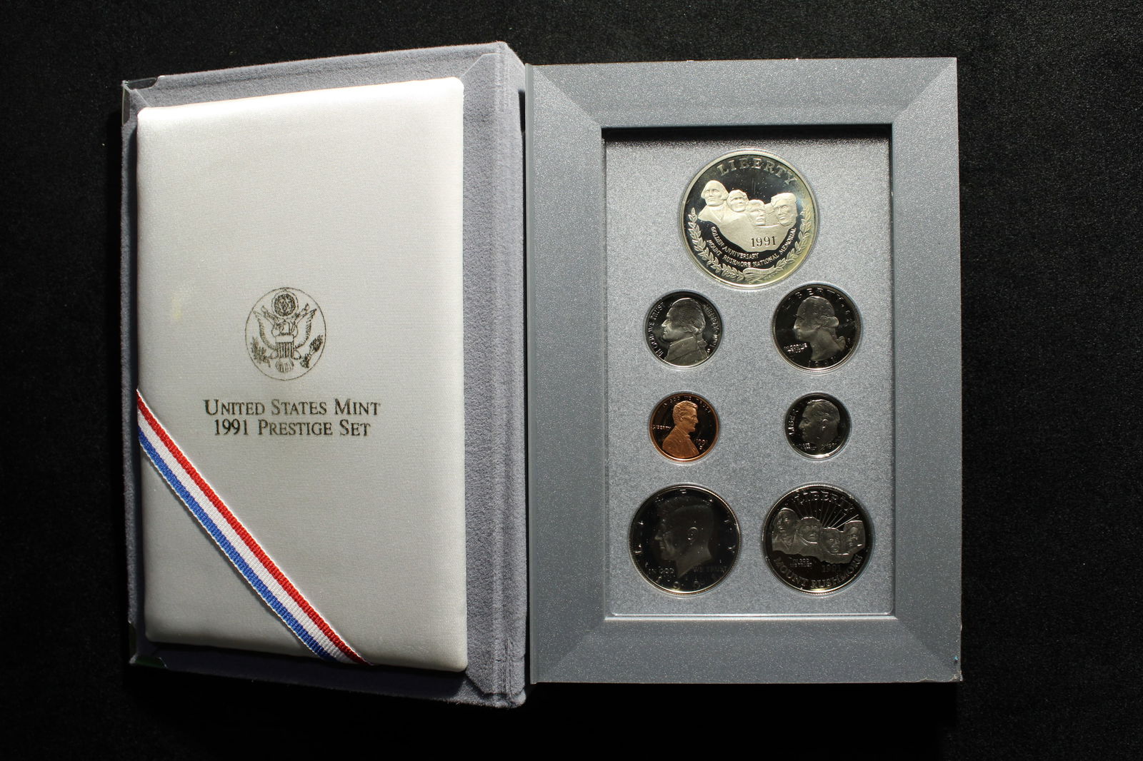 1991- S U.S. Mint Prestige Set - 90% Silver Mount Rushmore Dollar Anniv. In OGP w/ COA (1 of 5)
