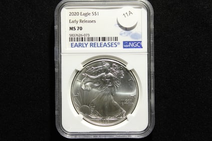 2020 American Silver Eagle. Slabbed by NGC, top tier grader, as perfect MS 70.