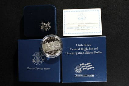 2007-P PROOF Little Rock Central High School Desegregation Commem Silver Dollar in OGP w/ COA