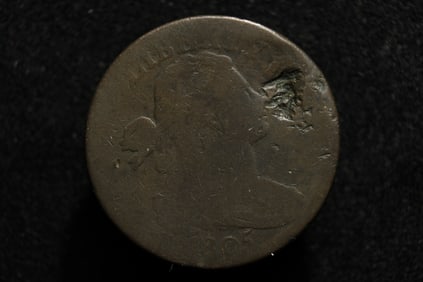 1805 Draped Bust Large Cent. VG detail and nice planchet but dented.