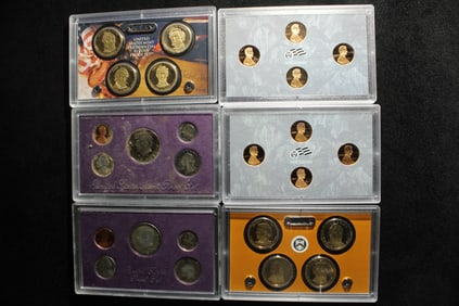 6 - Partial U.S. Mint Proof Sets - Includes Presidential Dollars, 2009-S Lincoln Cents, 1987-S &