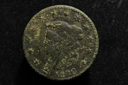 1823 Matron Head Large Cent. VF detail with heavy porosity. Key date.