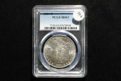 1884-O Morgan Dollar. Slabbed by PCGS, top grader, as MS 63.