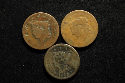 Three U.S. Coronet Head Large Cents w/problems