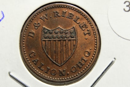 Galion Ohio Civil War Merchant Token issued by D & W Kiblet dealer in iron and stoves. Rarity 4 with