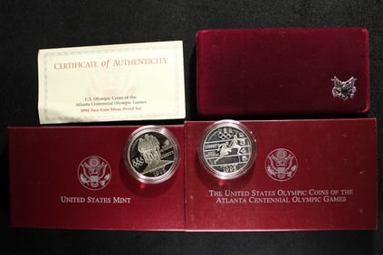 1995-P PROOF Atlanta Centennial Olympic - Track & Cyclist Commem 2-Coin Set in OGP w/ COA  - Both
