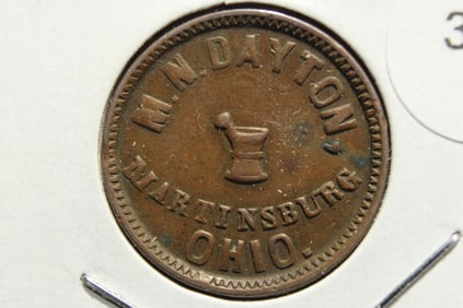 Martinsburg Ohio Civil War Merchant Token issued by M.N. Dayton, dealer in Drugs, Medicines, and