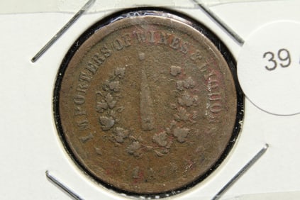 1863 New York City Civil War Merchant Token issued by Benner & Bendinger, Importers of Wines and