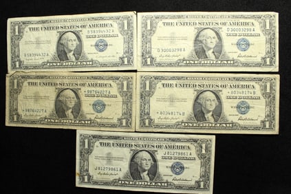 Four 1957 (1) 1957-A Series $1.00 Silver Certificates Including Two Star Notes & One 1957 A Series