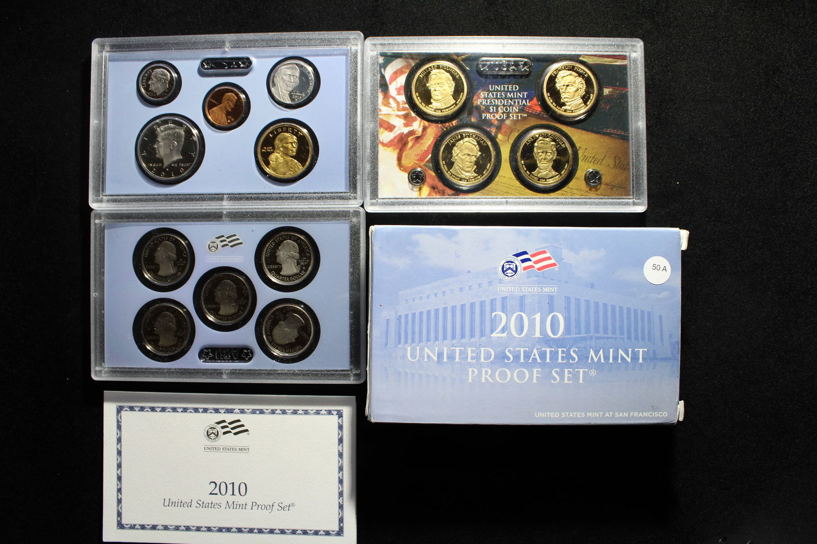 2010-S US Proof Set. Includes regular coinage plus Presidential $1s and First Year Parks Quarters. (1 of 8)