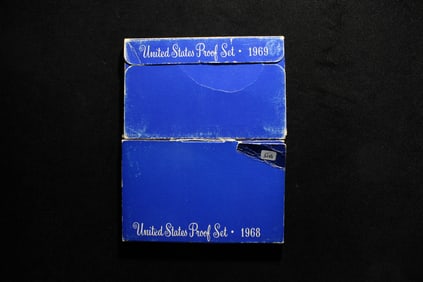 1968-S and 69-S US Proof Sets. Each contains 40% silver Kennedy halves.