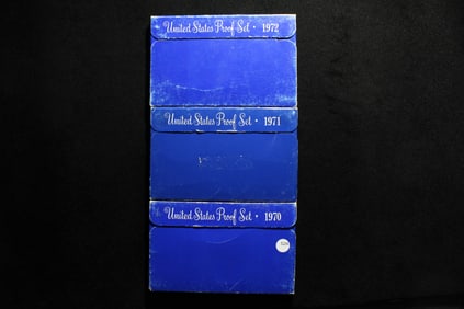 1970-S, 1971-S and 1972-S US Proof Sets. 1970 is a Key Date Set it contains the 40% Kennedy Half.