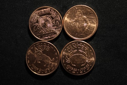 1 Oz. Each .999 FINE COPPER Various Designed Coins (4 PCS)