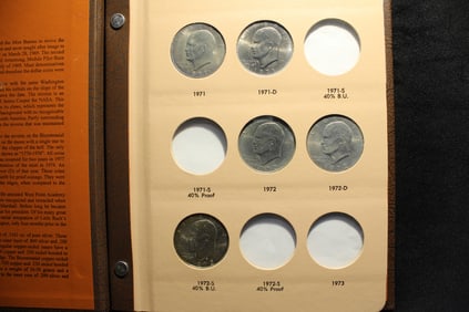 Seven Eisenhower Dollar Collection in NICE  Dansco Album - 1971 P&D, 1972 P&D, 1973-S 40% Silver,